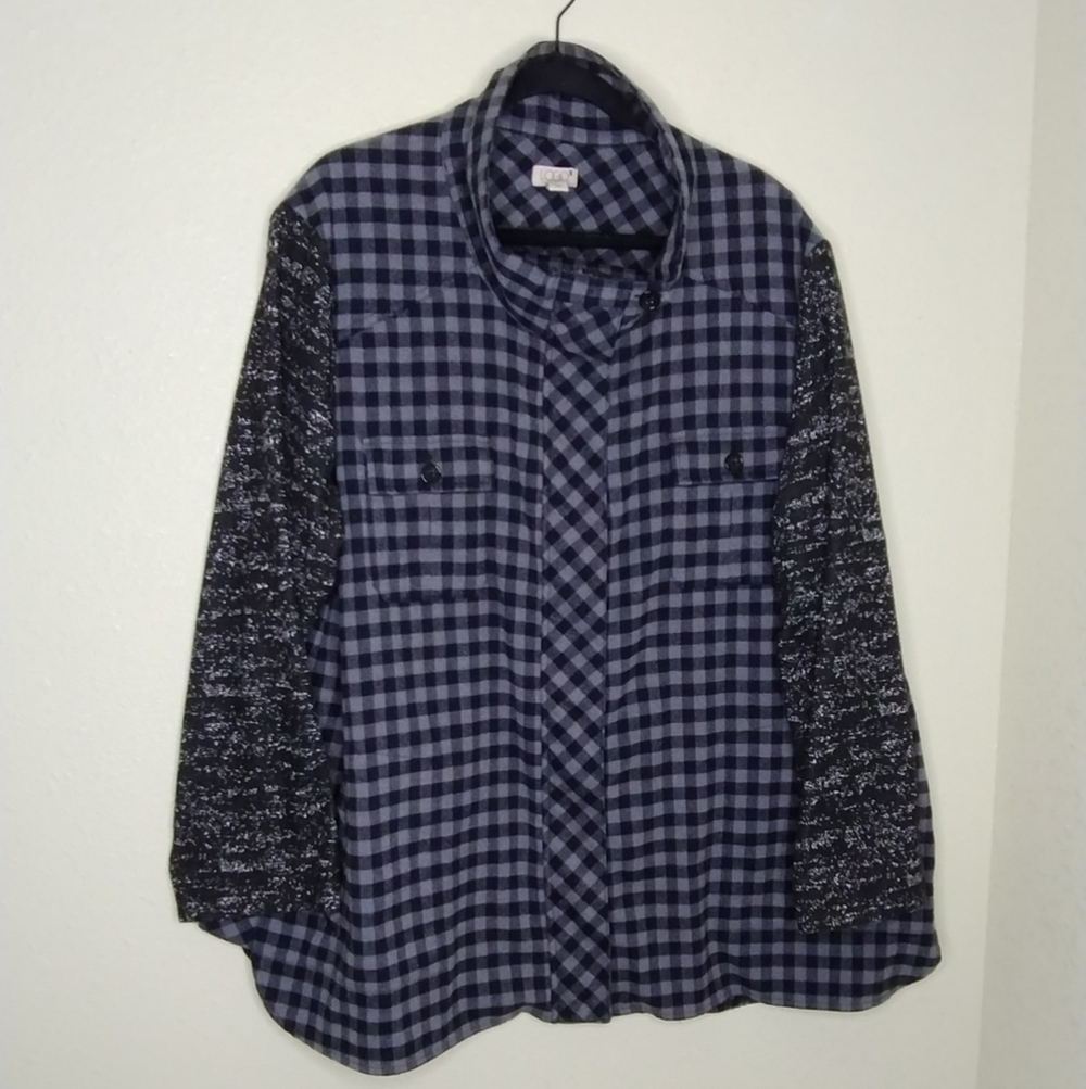 Logo By Lori Goldstein Plaid Jacket With Sweater Knit Sleeves Size 3X